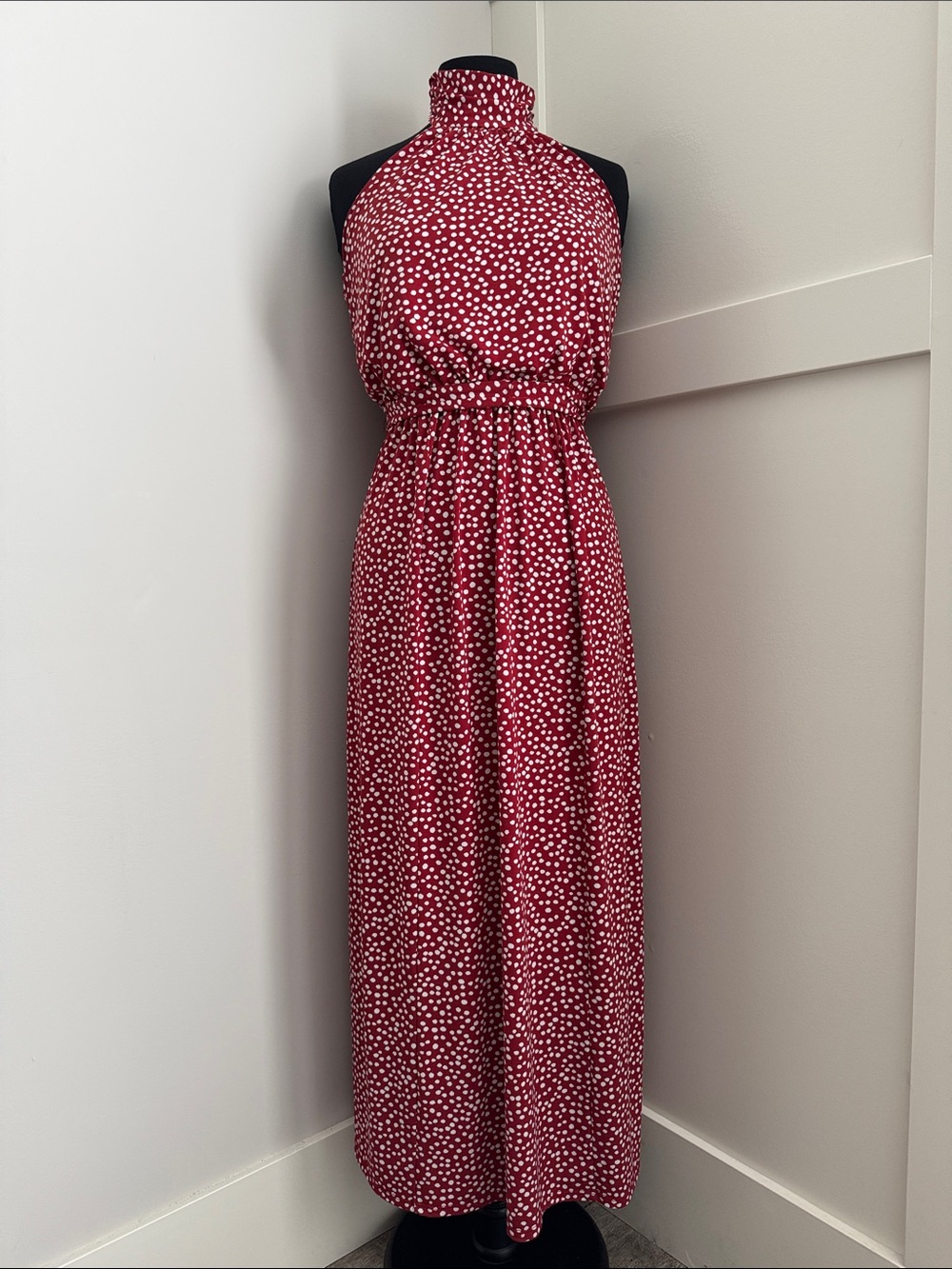 Enfocus Studio Red Polka Dot Halter Maxi Dress